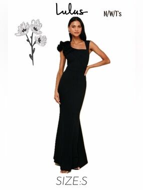 Lulu's One Shoulder Black Dress with flower embellishment. NWT’s